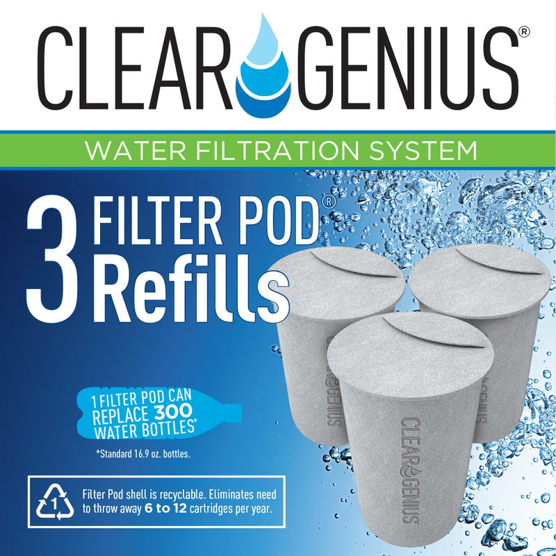 Clear Genius Filter Pod Refills (Pack-3) SR-3 | Water Filter Refill Compatible with Clear Genius Reusable Cartridge | Long-Lasting Water Filter Replacement | Each Pod Filters 40 Gallons, BPA-Free - Image 2
